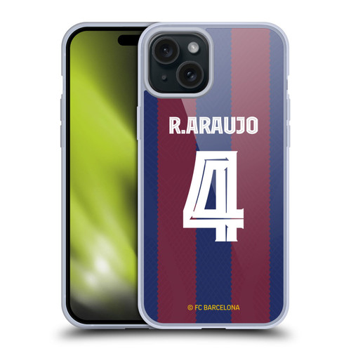 FC Barcelona 2023/24 Players Home Kit Ronald Araújo Soft Gel Case for Apple iPhone 15 Plus
