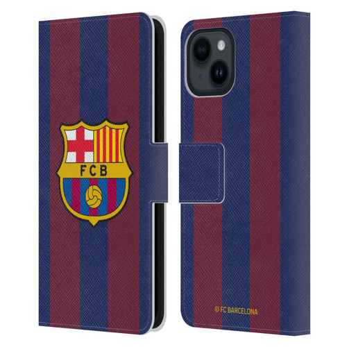 FC Barcelona 2023/24 Crest Kit Home Leather Book Wallet Case Cover For Apple iPhone 15