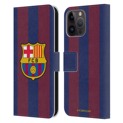 FC Barcelona 2023/24 Crest Kit Home Leather Book Wallet Case Cover For Apple iPhone 15 Pro Max