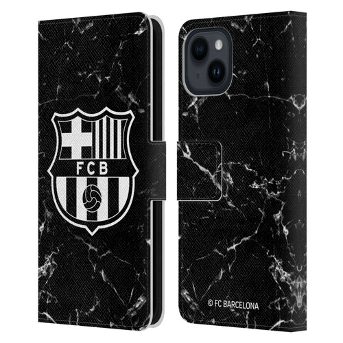 FC Barcelona Crest Patterns Black Marble Leather Book Wallet Case Cover For Apple iPhone 15