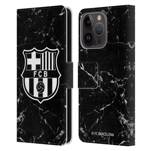 FC Barcelona Crest Patterns Black Marble Leather Book Wallet Case Cover For Apple iPhone 15 Pro