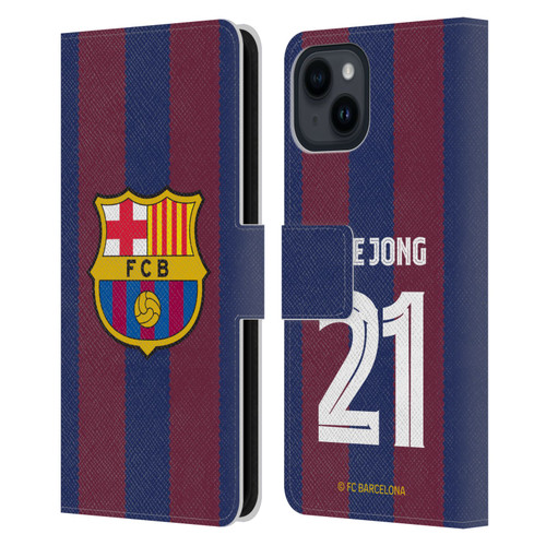 FC Barcelona 2023/24 Players Home Kit Frenkie de Jong Leather Book Wallet Case Cover For Apple iPhone 15