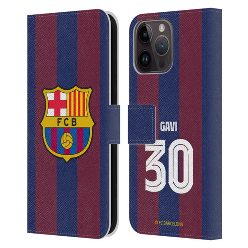 FC Barcelona 2023/24 Players Home Kit Gavi Leather Book Wallet Case Cover For Apple iPhone 15 Pro Max