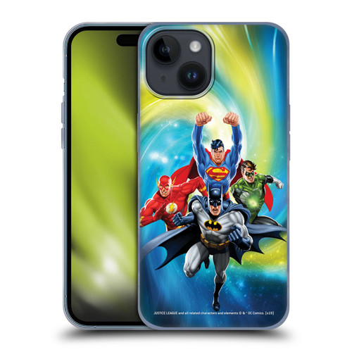 Justice League DC Comics Airbrushed Heroes Galaxy Soft Gel Case for Apple iPhone 15