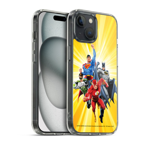 Justice League DC Comics Airbrushed Heroes Yellow Soft Gel Case for Apple iPhone 15 & MagSafe