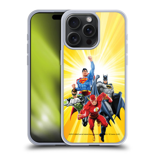 Justice League DC Comics Airbrushed Heroes Yellow Soft Gel Case for Apple iPhone 15 Pro Max