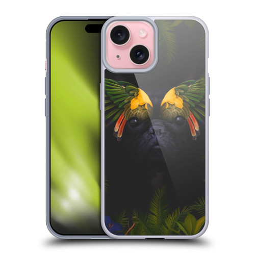Klaudia Senator French Bulldog 2 Bird Feathers Soft Gel Case for Apple iPhone 15