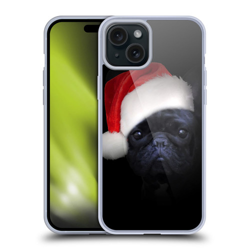 Klaudia Senator French Bulldog 2 Christmas Hat Soft Gel Case for Apple iPhone 15 Plus