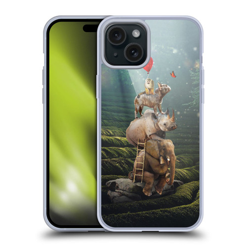 Klaudia Senator French Bulldog 2 Friends Reaching Butterfly Soft Gel Case for Apple iPhone 15 Plus