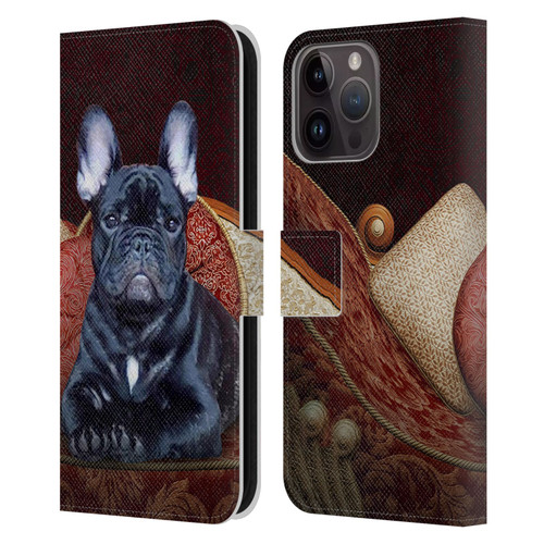 Klaudia Senator French Bulldog 2 Classic Couch Leather Book Wallet Case Cover For Apple iPhone 15 Pro Max