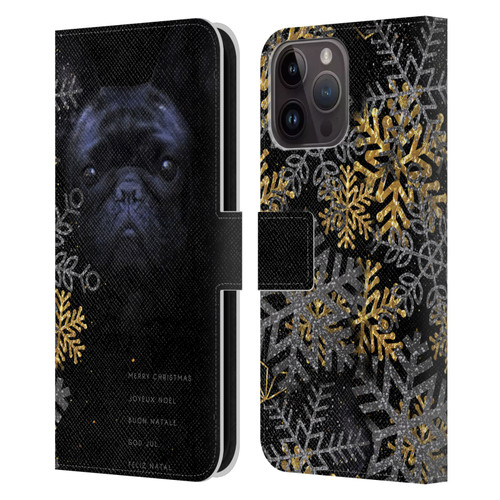 Klaudia Senator French Bulldog 2 Snow Flakes Leather Book Wallet Case Cover For Apple iPhone 15 Pro Max