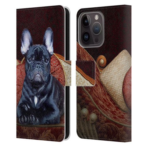 Klaudia Senator French Bulldog 2 Classic Couch Leather Book Wallet Case Cover For Apple iPhone 15 Pro