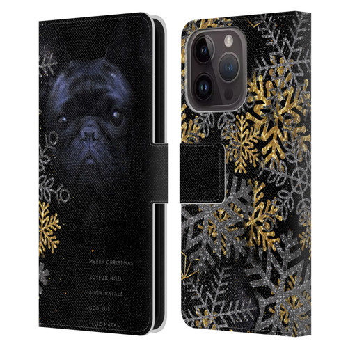 Klaudia Senator French Bulldog 2 Snow Flakes Leather Book Wallet Case Cover For Apple iPhone 15 Pro