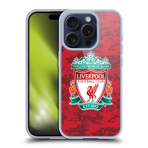 Liverpool Football Club Digital Camouflage Home Red Crest Soft Gel Case for Apple iPhone 15 Pro