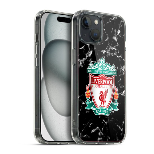 Liverpool Football Club Marble Black Crest Soft Gel Case for Apple iPhone 15 Plus & MagSafe