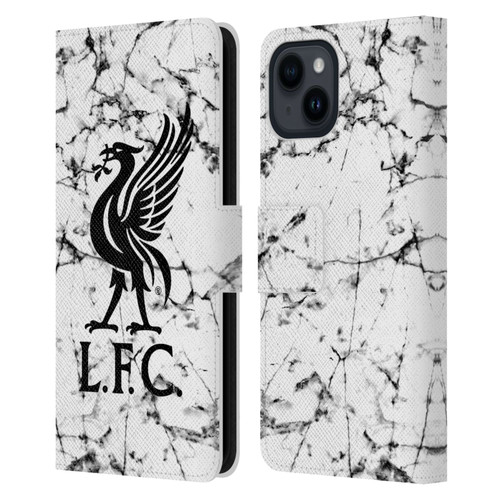 Liverpool Football Club Marble Black Liver Bird Leather Book Wallet Case Cover For Apple iPhone 15