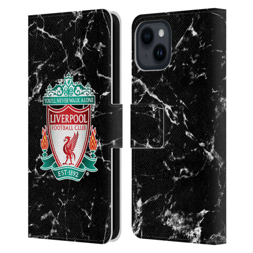 Liverpool Football Club Marble Black Crest Leather Book Wallet Case Cover For Apple iPhone 15