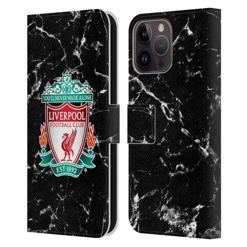 Liverpool Football Club Marble Black Crest Leather Book Wallet Case Cover For Apple iPhone 15 Pro Max