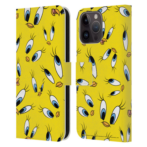 Looney Tunes Patterns Tweety Leather Book Wallet Case Cover For Apple iPhone 15 Pro Max