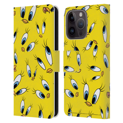 Looney Tunes Patterns Tweety Leather Book Wallet Case Cover For Apple iPhone 15 Pro