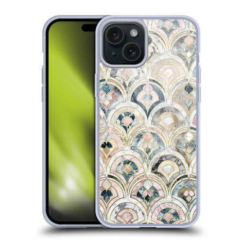 Micklyn Le Feuvre Marble Patterns Art Deco Tiles In Soft Pastels Soft Gel Case for Apple iPhone 15 Plus