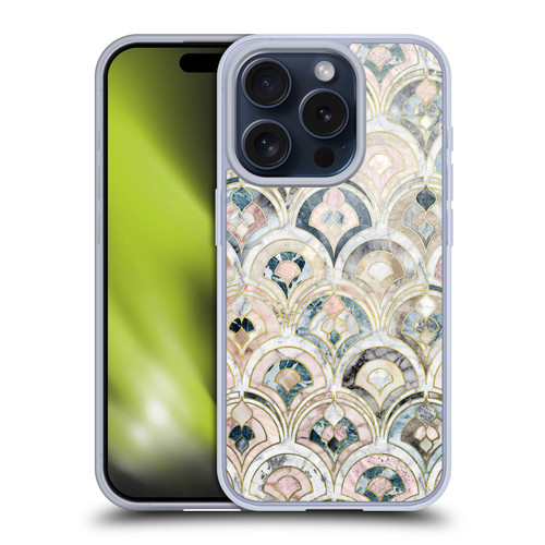 Micklyn Le Feuvre Marble Patterns Art Deco Tiles In Soft Pastels Soft Gel Case for Apple iPhone 15 Pro