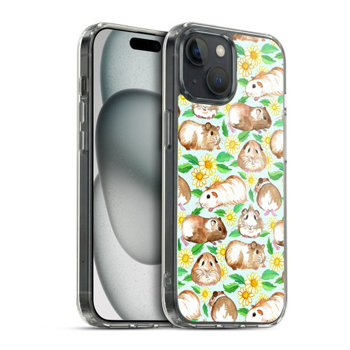 Micklyn Le Feuvre Patterns 2 Guinea Pigs And Daisies In Watercolour On Mint Soft Gel Case for Apple iPhone 15 & MagSafe