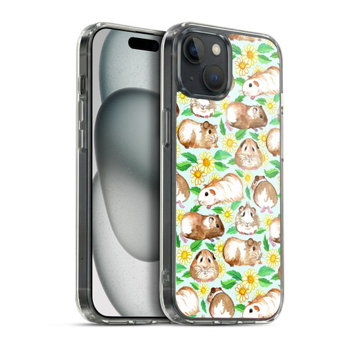 Micklyn Le Feuvre Patterns 2 Guinea Pigs And Daisies In Watercolour On Mint Soft Gel Case for Apple iPhone 15 Plus & MagSafe