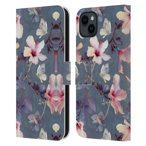 Micklyn Le Feuvre Florals Butterflies and Hibiscus Leather Book Wallet Case Cover For Apple iPhone 15 Plus