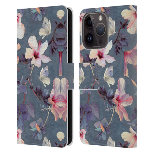 Micklyn Le Feuvre Florals Butterflies and Hibiscus Leather Book Wallet Case Cover For Apple iPhone 15 Pro