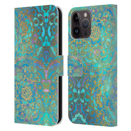 Micklyn Le Feuvre Mandala Sapphire and Jade Leather Book Wallet Case Cover For Apple iPhone 15 Pro Max