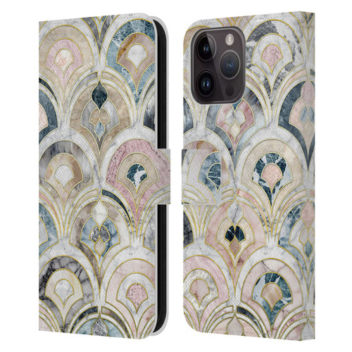 Micklyn Le Feuvre Marble Patterns Art Deco Tiles In Soft Pastels Leather Book Wallet Case Cover For Apple iPhone 15 Pro Max