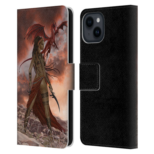 Nene Thomas Art African Warrior Woman & Dragon Leather Book Wallet Case Cover For Apple iPhone 15