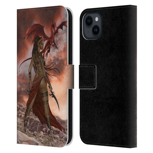 Nene Thomas Art African Warrior Woman & Dragon Leather Book Wallet Case Cover For Apple iPhone 15 Plus