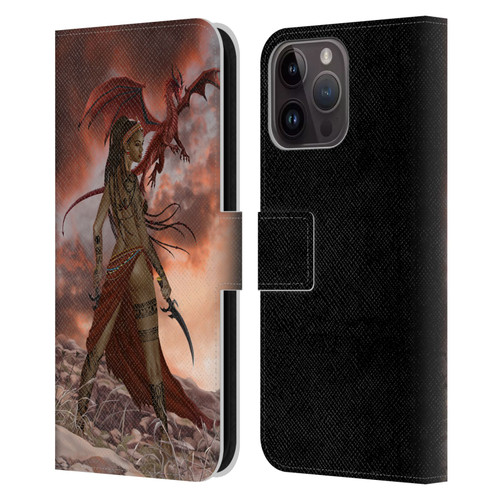 Nene Thomas Art African Warrior Woman & Dragon Leather Book Wallet Case Cover For Apple iPhone 15 Pro Max