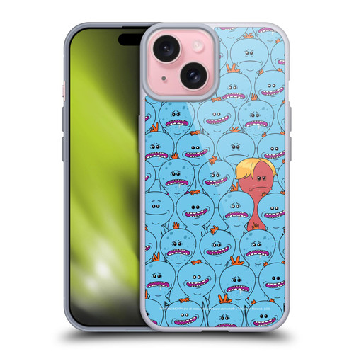 Rick And Morty Season 4 Graphics Mr. Meeseeks Pattern Soft Gel Case for Apple iPhone 15