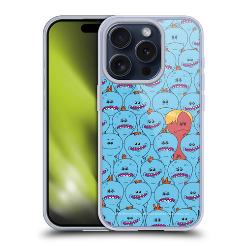 Rick And Morty Season 4 Graphics Mr. Meeseeks Pattern Soft Gel Case for Apple iPhone 15 Pro