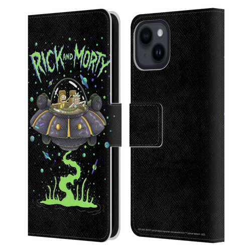 Rick And Morty Season 1 & 2 Graphics The Space Cruiser Leather Book Wallet Case Cover For Apple iPhone 15
