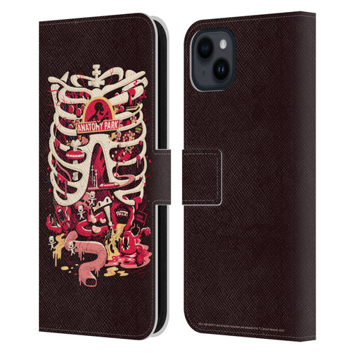 Rick And Morty Season 1 & 2 Graphics Anatomy Park Leather Book Wallet Case Cover For Apple iPhone 15 Plus