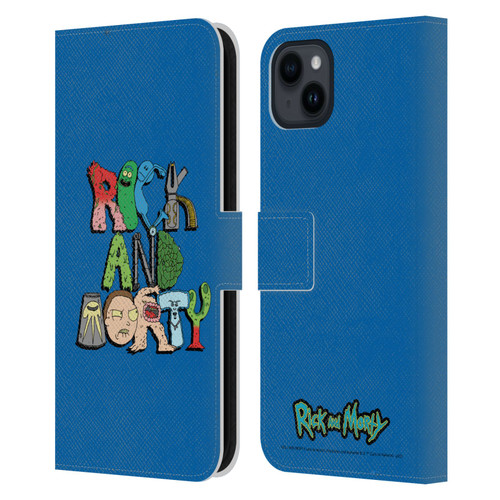Rick And Morty Season 3 Character Art Typography Leather Book Wallet Case Cover For Apple iPhone 15 Plus