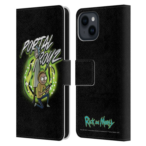 Rick And Morty Season 5 Graphics Portal Boyz Leather Book Wallet Case Cover For Apple iPhone 15