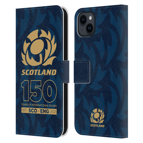 Scotland Rugby 150th Anniversary Thistle Leather Book Wallet Case Cover For Apple iPhone 15 Plus