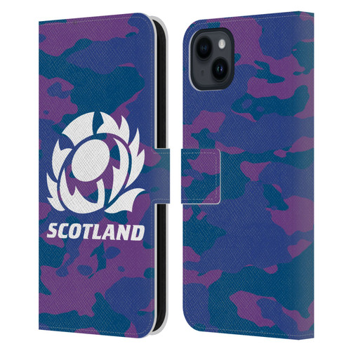 Scotland Rugby Logo 2 Camouflage Leather Book Wallet Case Cover For Apple iPhone 15 Plus