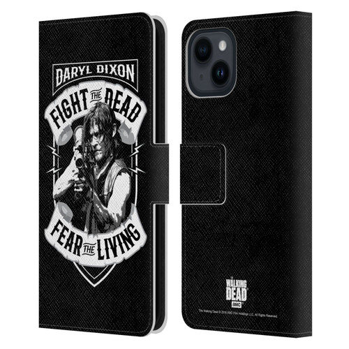 AMC The Walking Dead Daryl Dixon Biker Art RPG Black White Leather Book Wallet Case Cover For Apple iPhone 15