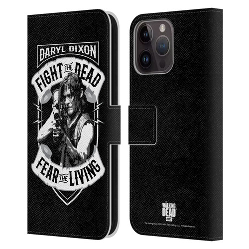 AMC The Walking Dead Daryl Dixon Biker Art RPG Black White Leather Book Wallet Case Cover For Apple iPhone 15 Pro Max