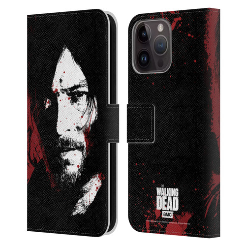 AMC The Walking Dead Gore Blood Bath Daryl Leather Book Wallet Case Cover For Apple iPhone 15 Pro Max