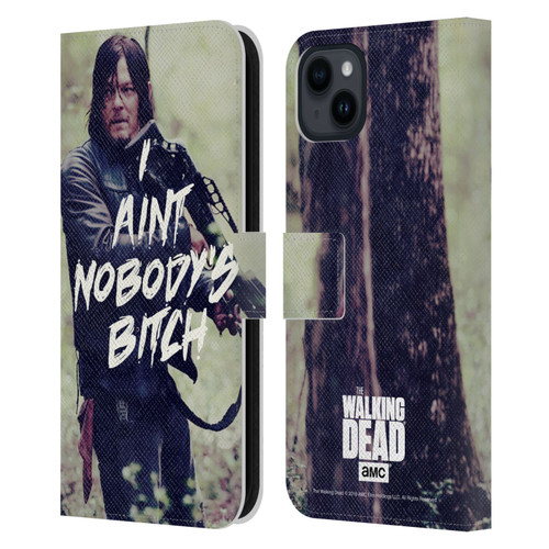 AMC The Walking Dead Typography Daryl Leather Book Wallet Case Cover For Apple iPhone 15 Plus