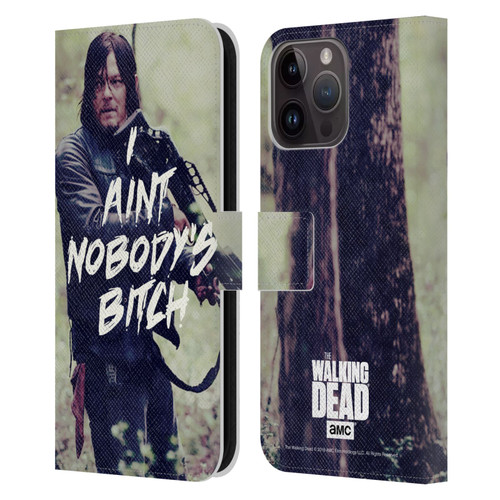 AMC The Walking Dead Typography Daryl Leather Book Wallet Case Cover For Apple iPhone 15 Pro Max