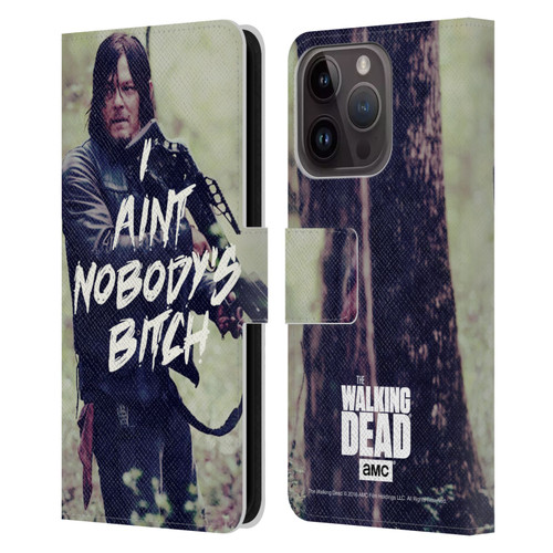 AMC The Walking Dead Typography Daryl Leather Book Wallet Case Cover For Apple iPhone 15 Pro