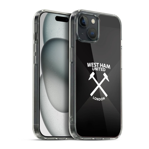West Ham United FC Hammer Marque Kit Black & White Gradient Soft Gel Case for Apple iPhone 15 Plus & MagSafe